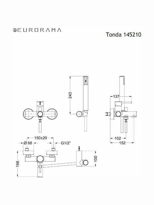 Eurorama Tonda 145210 Αναμεικτική Μπαταρία Μπανιέρας Πλήρες Σετ