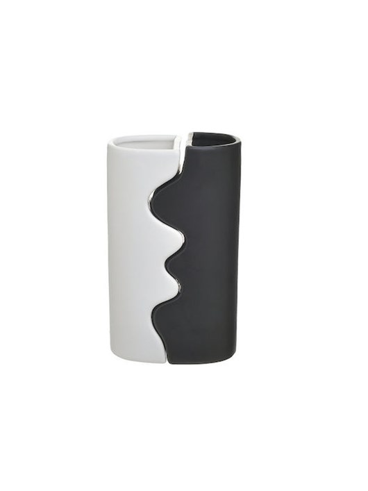 Inart Διακοσμητικό Βάζο Κεραμικό Λευκό - Μαύρο 12x10x21cm