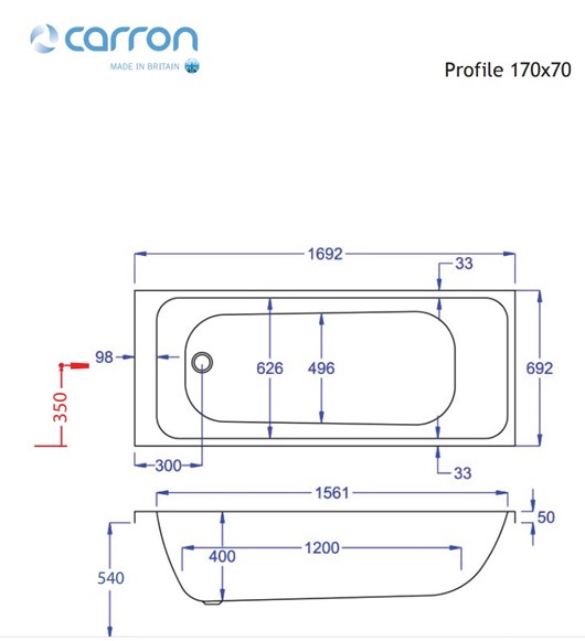 CARRON Profile Carronite 462C Μπανιέρα 170x70cm 218lt
