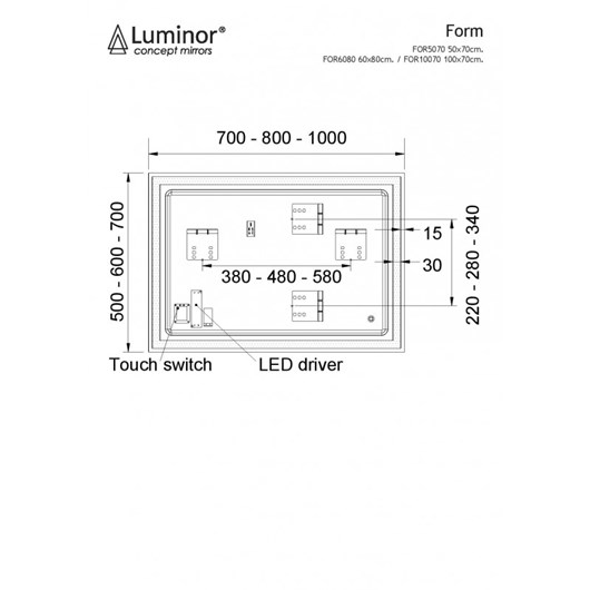 Luminor FORM 5070 Φωτιζόμενος Καθρέπτης LED 50x70 Εκ.