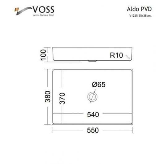 Voss Aldo Επικαθήμενος Νιπτήρας Inox 55x38cm Μαύρος